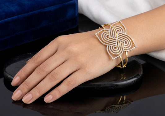 Two tone white stone openable rangoli kada/bangle Dj-53970