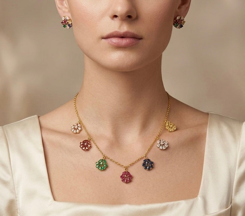 Antique gold multicolor stone necklace set dj-54414