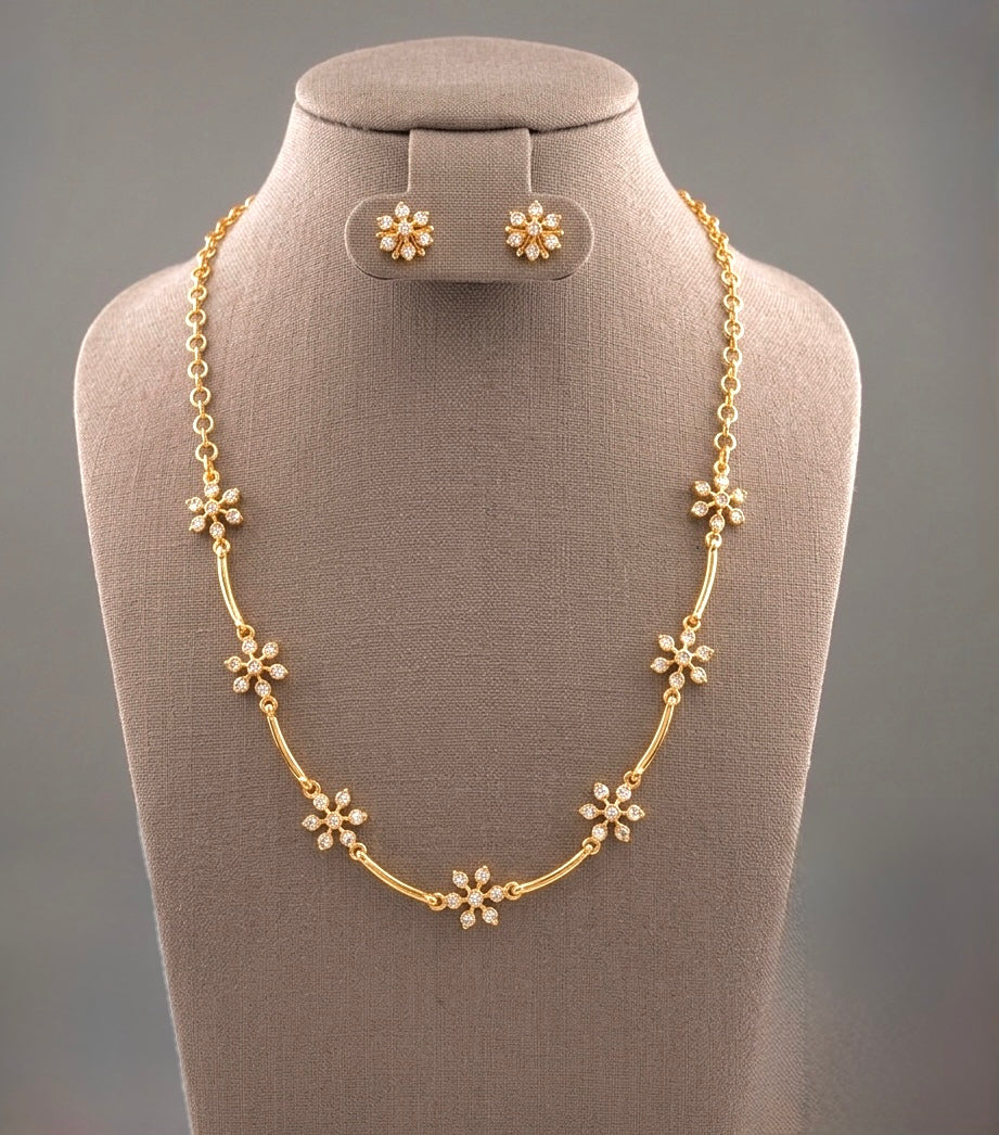 Gold tone white stone flower necklace set dj-53919