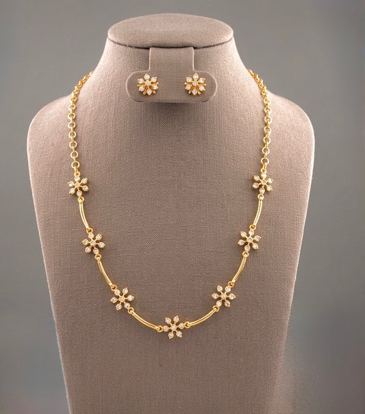 Gold tone white stone flower necklace set dj-53919