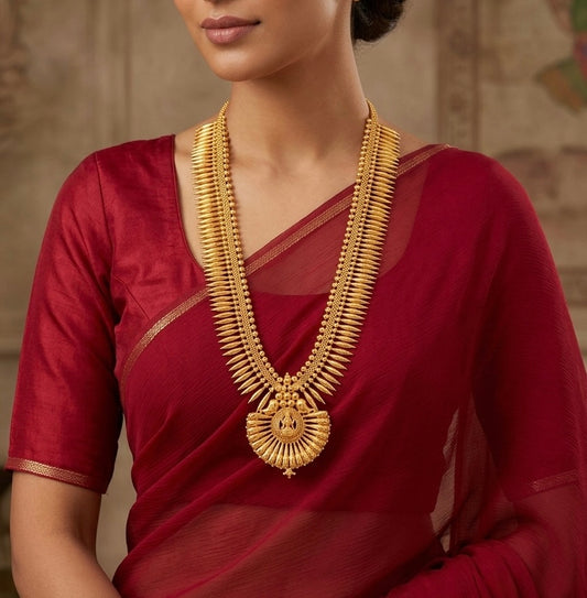 Gold tone kerala style mulla mottu lakshmi haar dj-54141