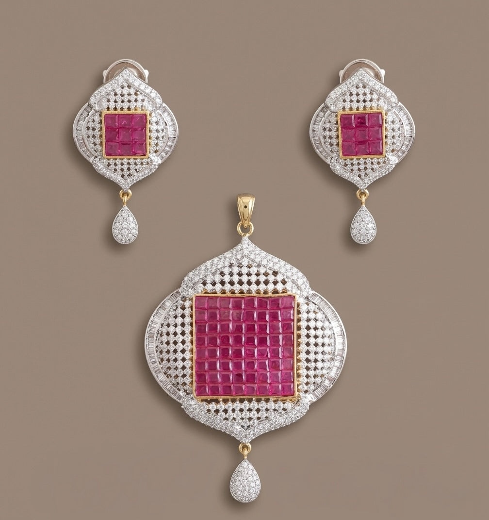Two tone ruby pendant set-dj06017