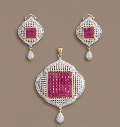 Two tone ruby pendant set-dj06017