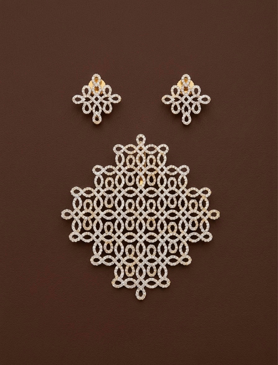 Two tone cz white rangoli pendant set dj-53350