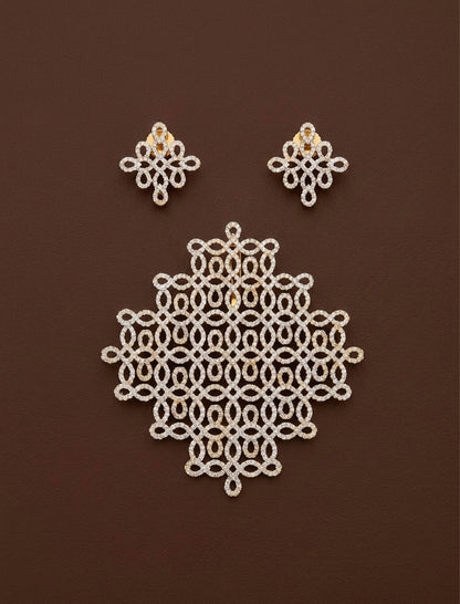 Two tone cz white rangoli pendant set dj-53350