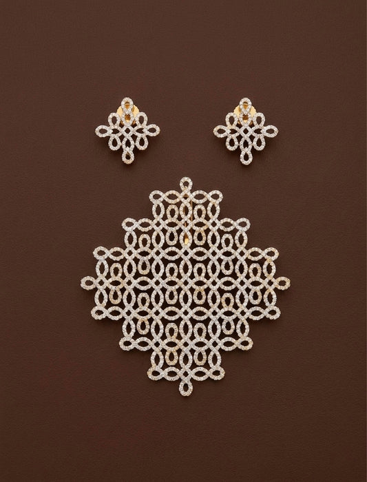 Two tone cz white rangoli pendant set dj-53350