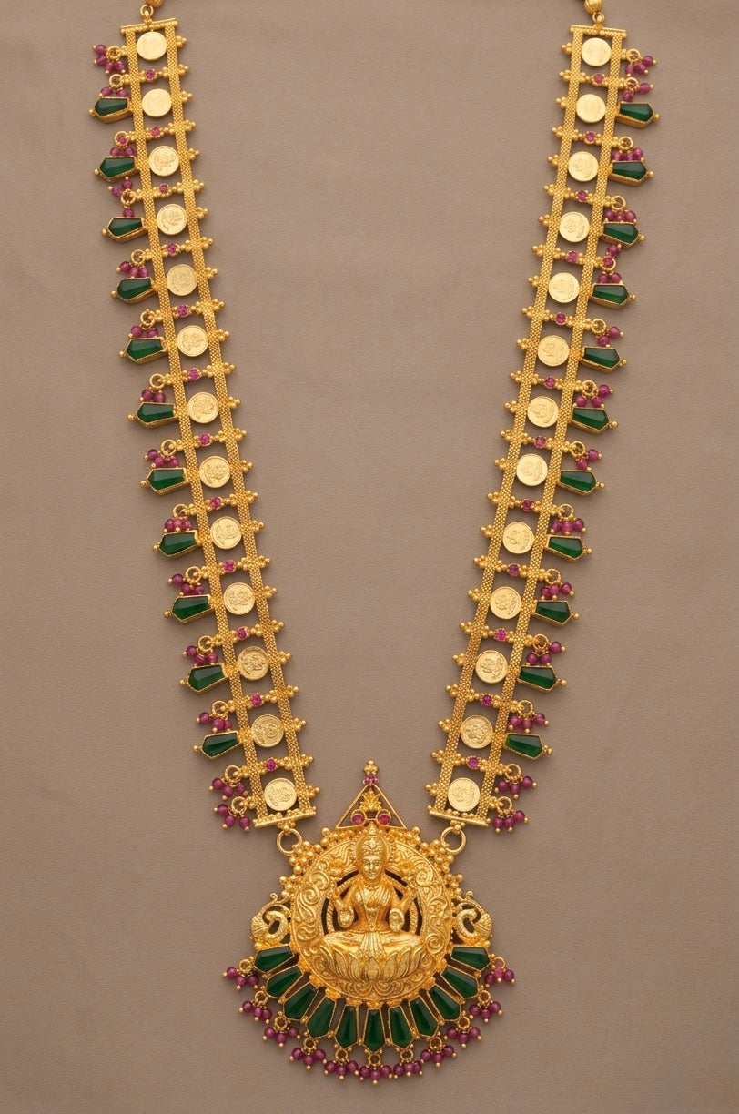 Gold tone kerala style lakshmi coin with nagapadam haar dj-53162
