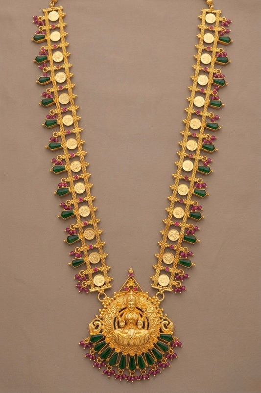 Gold tone kerala style lakshmi coin with nagapadam haar dj-53162