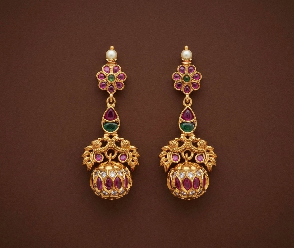 Antique gold tone peacock flower earrings dj-53575