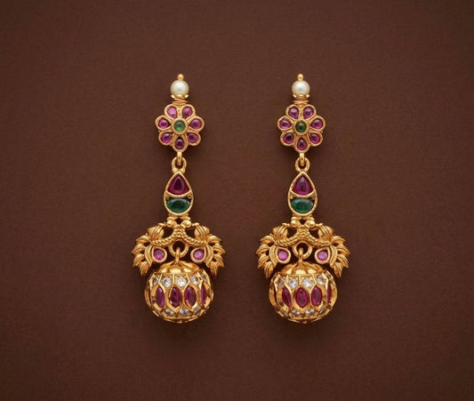 Antique gold tone peacock flower earrings dj-53575