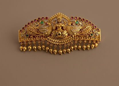 Antique gold tone kemp-green-white lakshmi peacock hair clip dj-53638