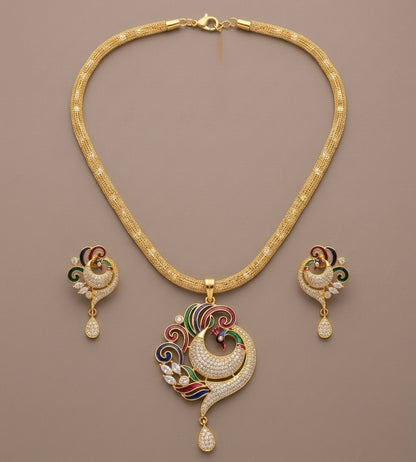 Gold tone cz meenakari peacock necklace set-dj06067