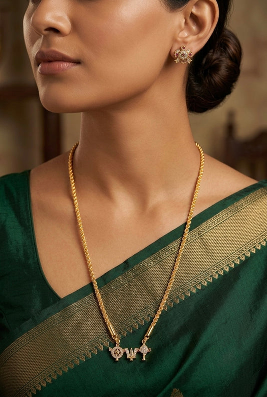 Gold tone 24 inches chain with shanku-nama-chakra pendant set dj-54311