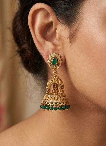 Matte finish white-green elephant Lakshmi jhumkka dj-53573