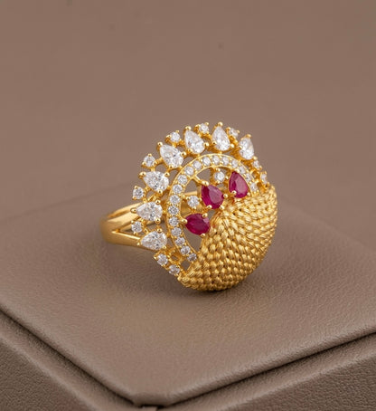 Antique gold tone cz white-ruby finger ring DJ22854