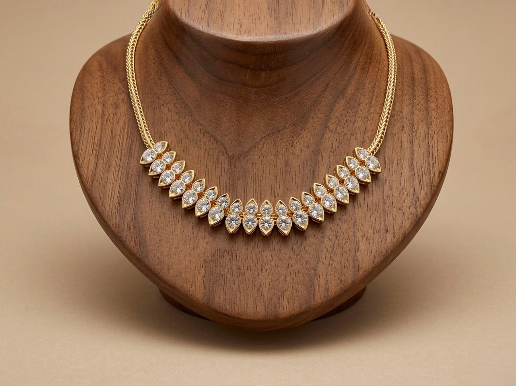 Gold tone AD white stone necklace dj-53226