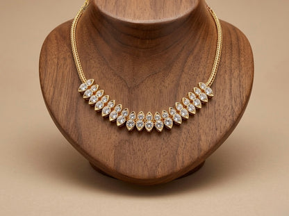 Gold tone AD white stone necklace dj-53226