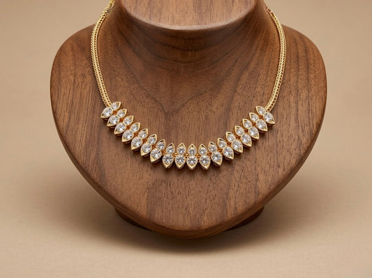 Gold tone AD white stone necklace dj-53226