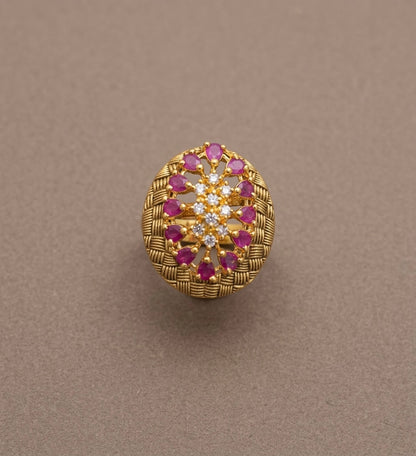 Antique gold tone cz white-ruby finger ring DJ22850