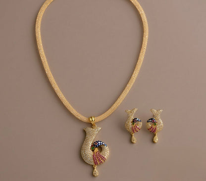 Gold Tone cz-ruby meenakari peacock necklace set dj-06038