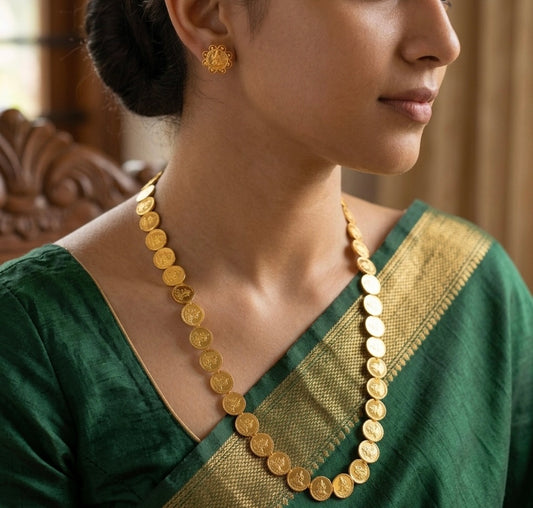 Gold tone lakshmi coin haar set dj-54209
