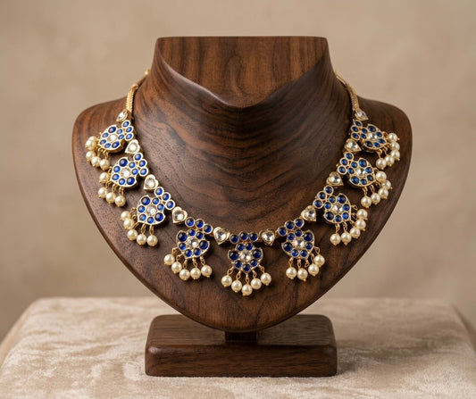 Gold tone precious blue-white pearl necklace dj-53238