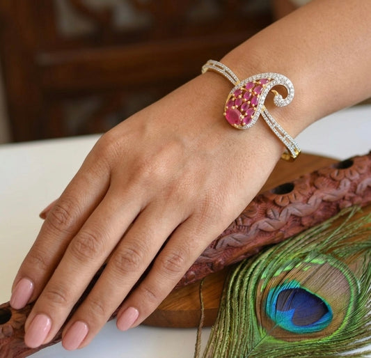Two tone cz ruby-white peacock bracelet dj-37013