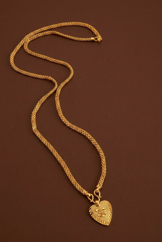 Gold tone 24 inches chain with om heart pendant dj-54381