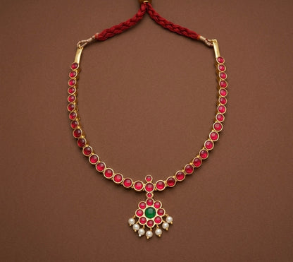 Gold tone semi precious kemp-green attigai(necklace) dj-15122