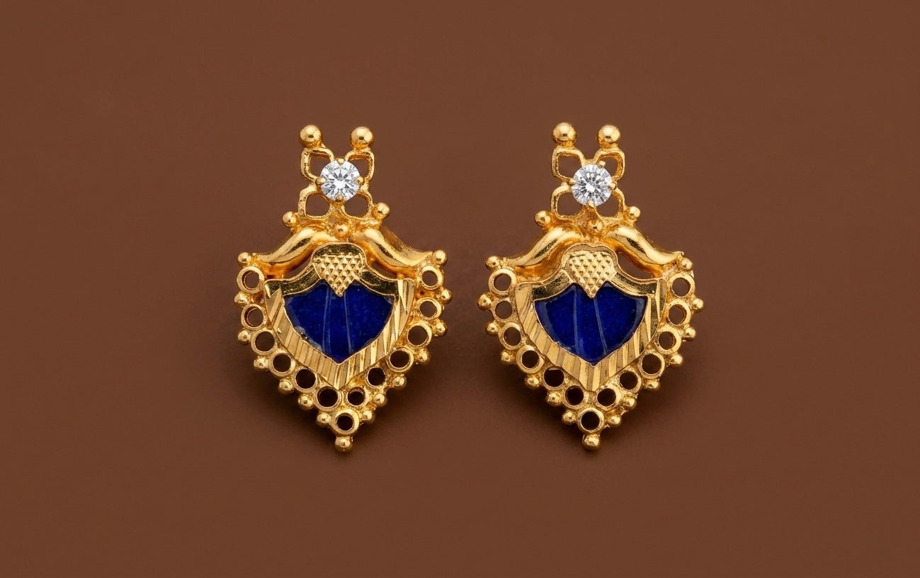 Gold tone blue-white stone palakka kerala style stud/earrings dj-53121