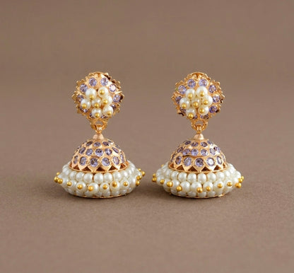 Gold tone South Indian style purple pearl jhumkka dj-43033