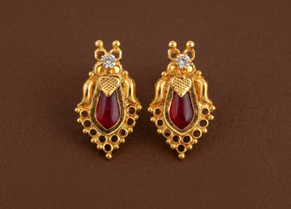 Gold tone red-white stone nagapadam kerala style stud/earrings dj-53117