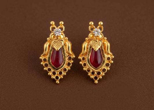 Gold tone red-white stone nagapadam kerala style stud/earrings dj-53117