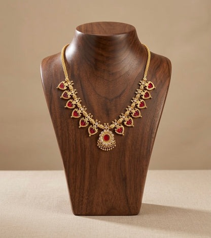 Gold tone white-red palakka necklace dj-53070