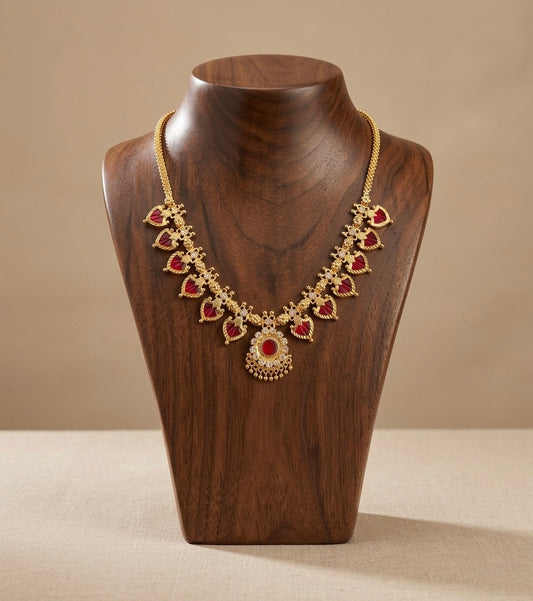 Gold tone white-red palakka necklace dj-53070