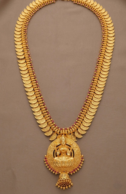 Gold tone pink stone lakshmi mango haar dj-53160