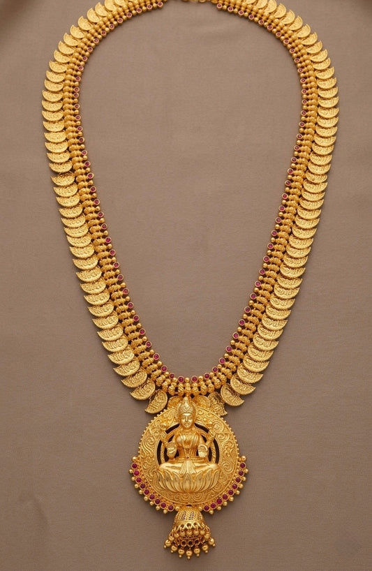 Gold tone pink stone lakshmi mango haar dj-53160