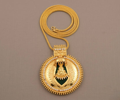Gold tone white-green Nagapadam big round Lakshmi pendant with chain dj-30245