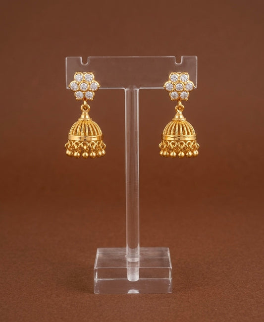 Gold tone white stone south Indian jhumkka dj-54896