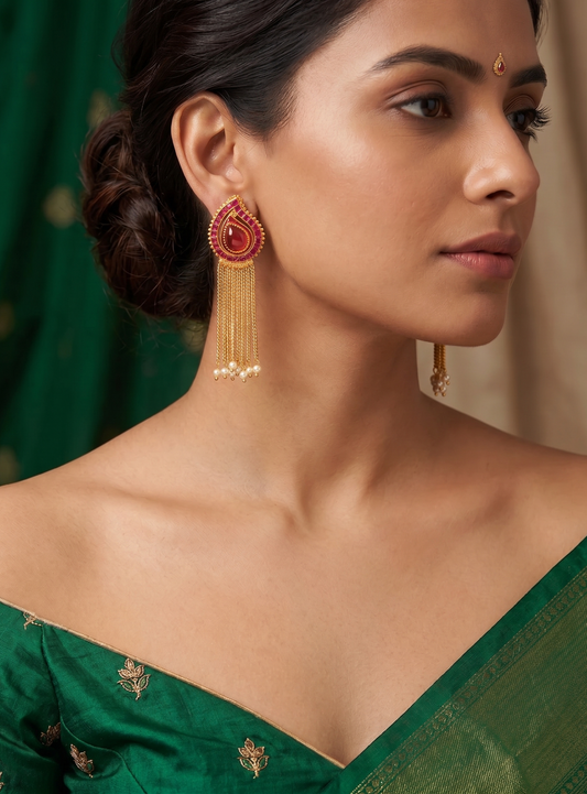 Antique gold tone ruby mango earrings dj-03343