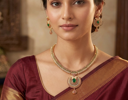 Gold tone cz-ruby-emerald necklace set dj-03231