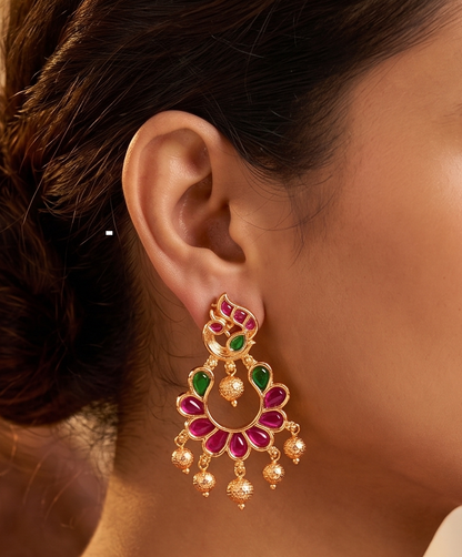 Gold Tone Kemp-green Peacock Bali Earrings DJ33372