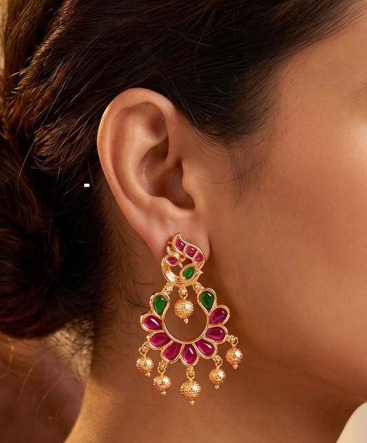 Gold Tone Kemp-green Peacock Bali Earrings DJ33372