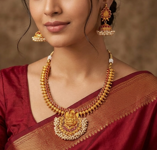 Lovely Antique Gold Kemp Lakshmi Necklace Set-dj04934