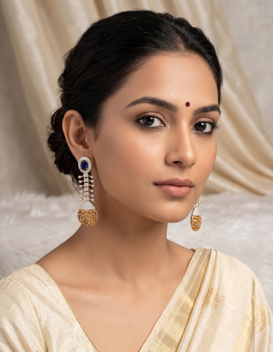 Antique two tone blue long earrings dj-03348
