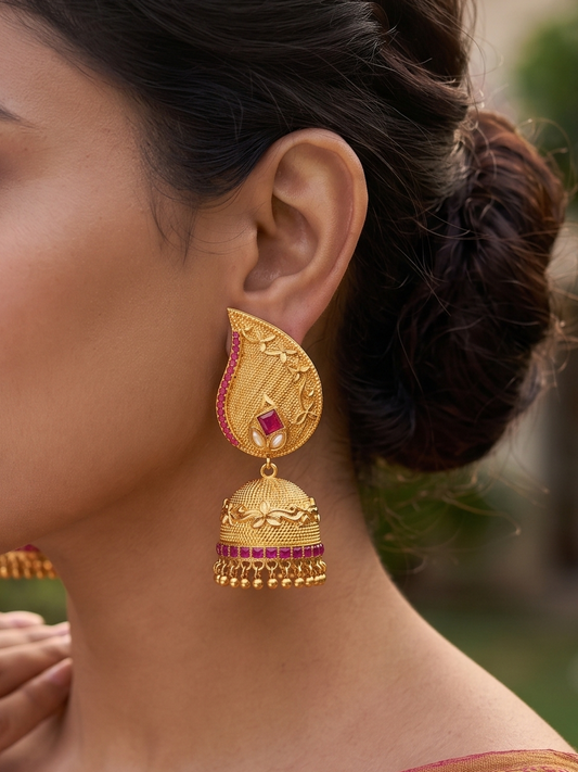 Matte finish ruby-pearl mango jhumkka  dj-04134