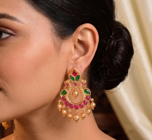 Gold Tone Kemp-green Peacock Bali Earrings DJ33380