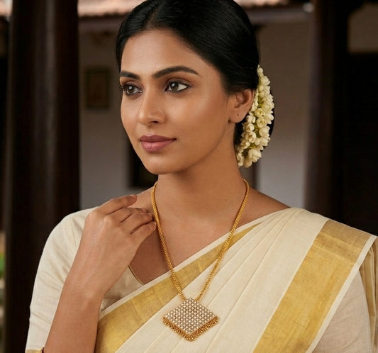 Gold tone cz white kerala style pathakkam necklace dj-45234