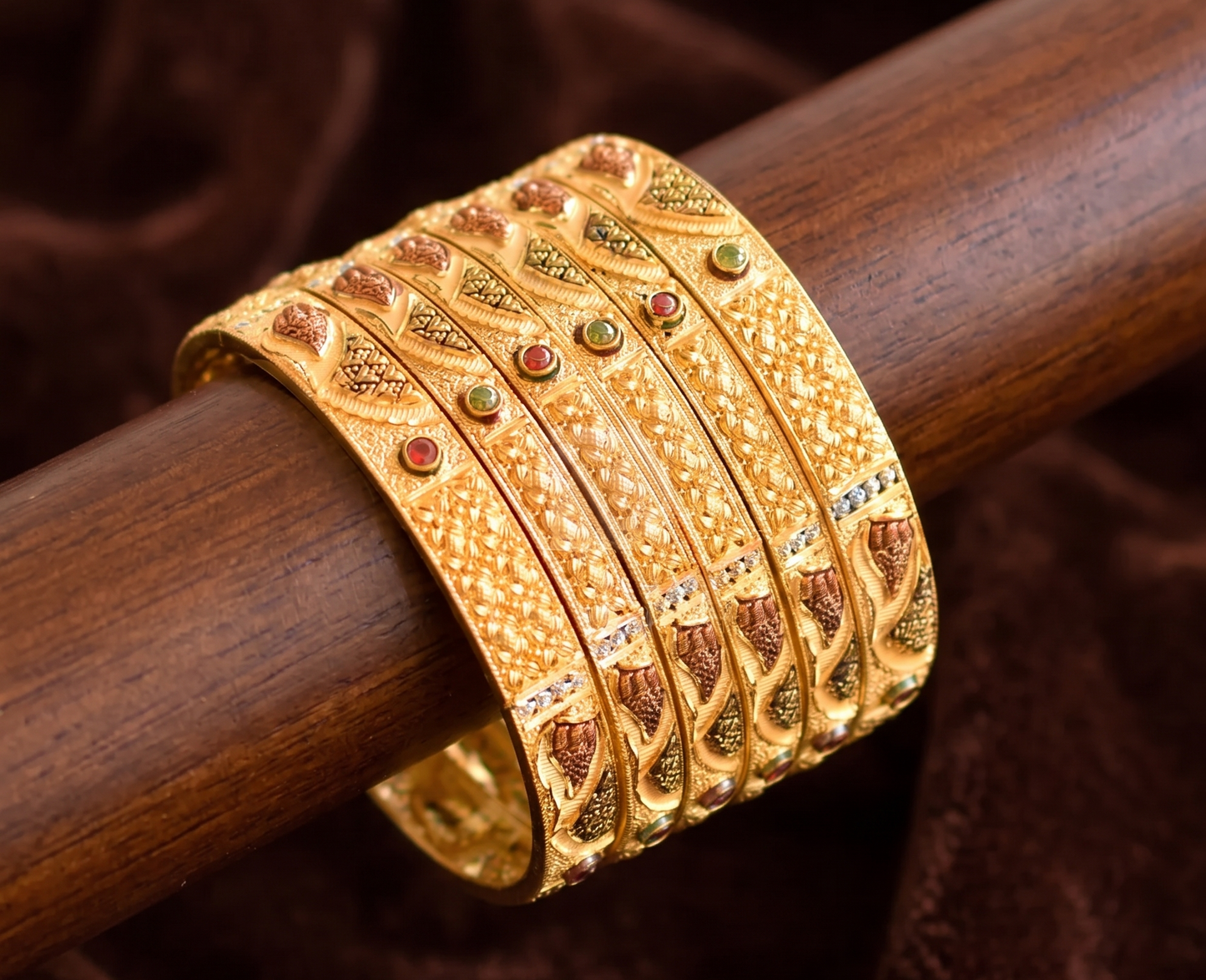 Gold Tone Designer Set Of 6 Bangles(2.8) dj-08439