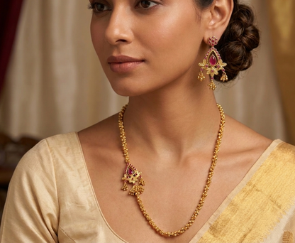 Gold tone ruby mugappu necklace set dj-03239